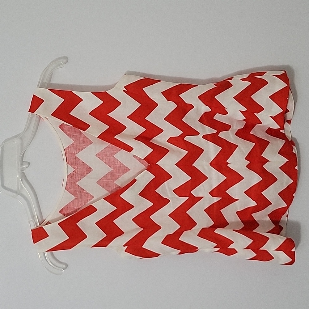 Kate Spade Red and White Chevron Linen Sleeveless Blouse, Size 4 - Picture 4 of 8